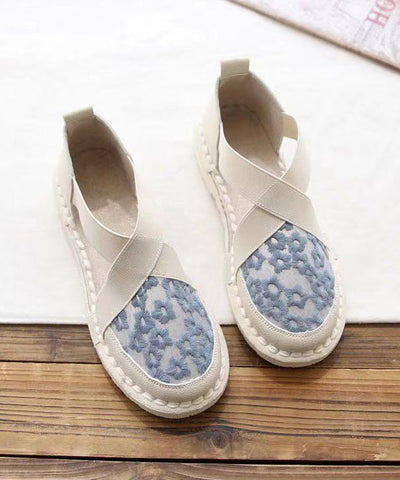 Blaue, atmungsaktive Mesh-Schuhe im Vintage-Stil mit Stickerei und Spleißen