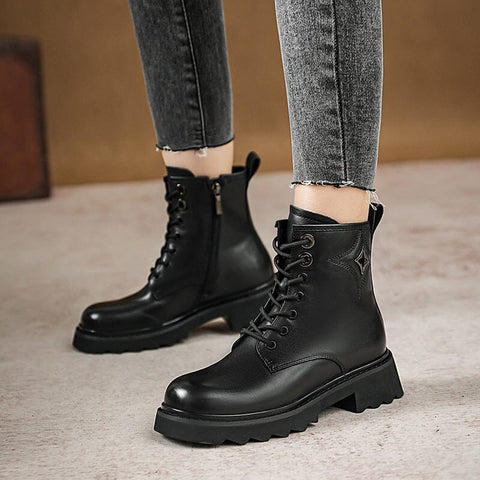 Winter Retro Leather Furred Thick Sole Boots