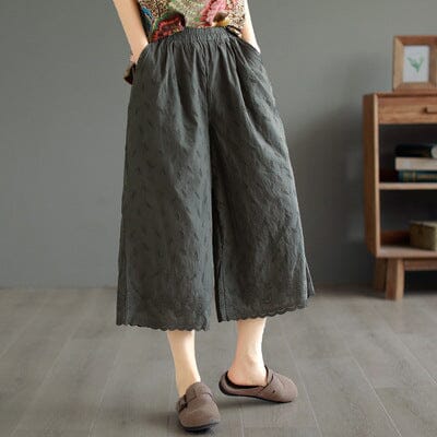 Summer Loose Retro Embroidery Trim Wide Leg Pants