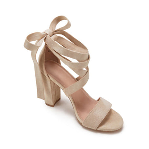Sandalen mit Blockabsatz und Schnürung, offene Zehenpartie, Pumps mit Fesselriemchen