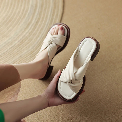 2024 Summer Women Shoes Genuine Leather Low Heel Women Sandals Shoes for Women Concise Flat Shoes Woman Open Toe Slippers