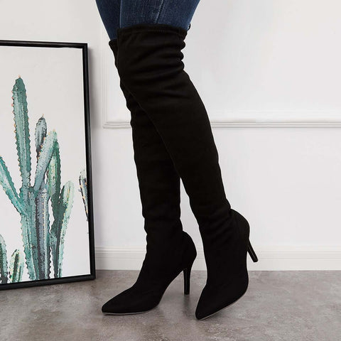 Stretchy Over The Knee Boots Pointed Toe Stiletto Heel Boots