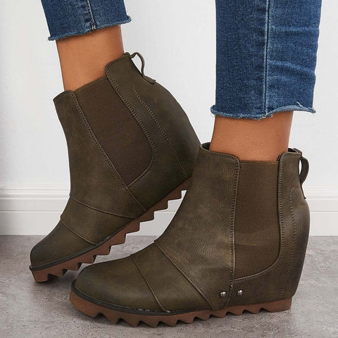 Non-Slip Hidden Wedge Chelsea Boots Pull on Ankle Booties