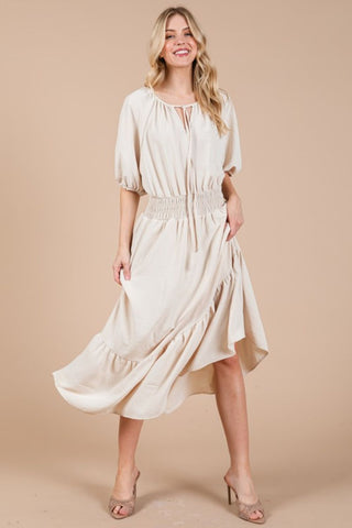 Tie Neck Puff Sleeve Beach Resort Maxi Dress