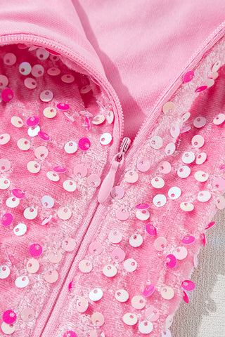 Mini-Partykleid mit Pailletten und einer Schulter sowie kurzen Ärmeln