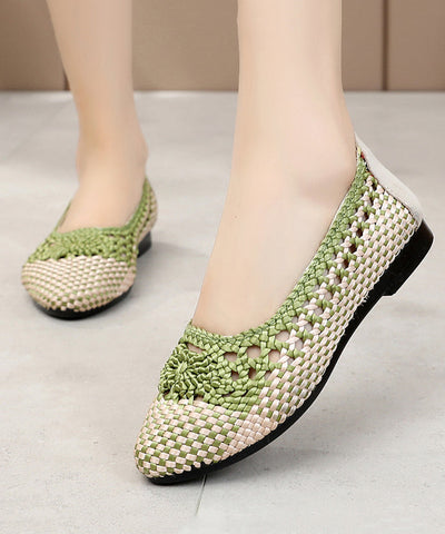 Handgemachte Strickstoff Flache Schuhe Spleißen Aushöhlen Frauen