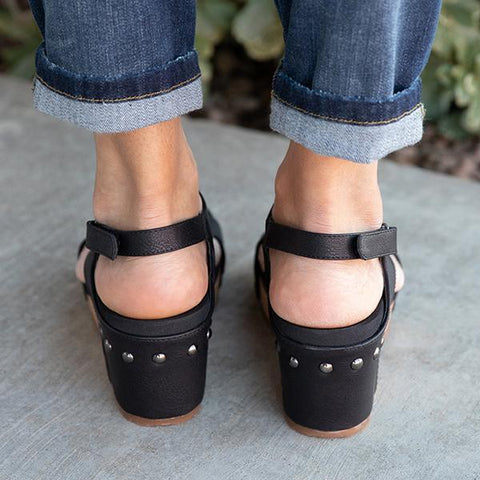 Cork Platform Wedges Slingback Ankle Buckle Strap Sandals