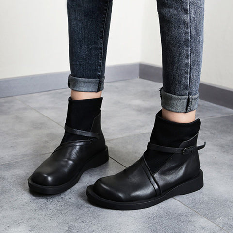 Cozy Vintage Leather Paneled Flats Martin Boots