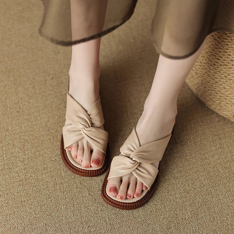 2024 Summer Women Shoes Genuine Leather Low Heel Women Sandals Shoes for Women Concise Flat Shoes Woman Open Toe Slippers