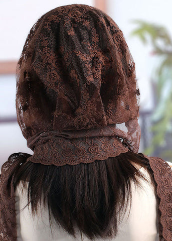 Vogue Brown Embroidery Lace Cape Hooded Hat