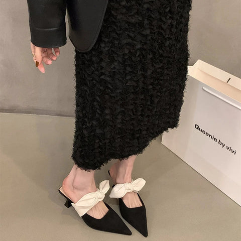 Sommer Street Style Bowknot Hausschuhe Frau Mode Spitzschuh Maultiere Schuhe Sexy Party Prom Zapatos De Mujer