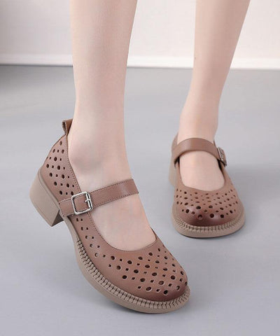 2022 Chocolate Hollow Out Flat Feet Shoes Genuine Leather