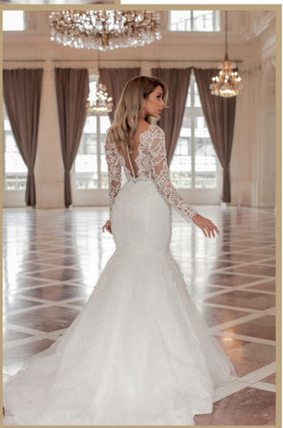Long Sleeves Mermaid Wedding Dress Lace Long