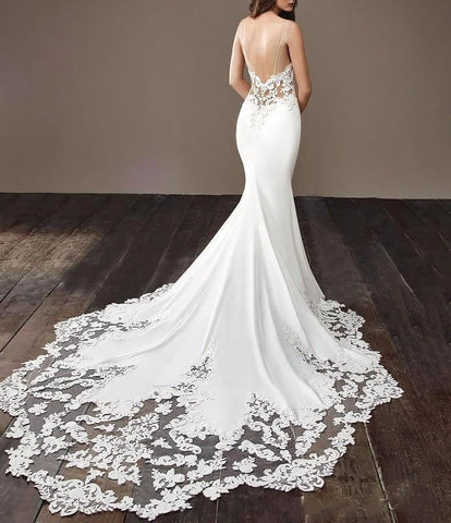 Spaghetti-Straps Lace Wedding Dress Mermaid Sleeveless