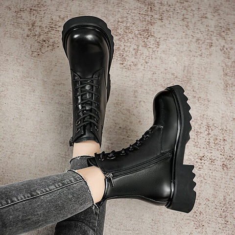 Winter Retro Leather Furred Thick Sole Boots