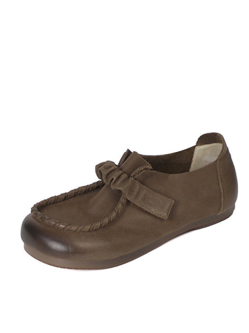 Women Genuine Leather Elastic Spliced Flat Shoes