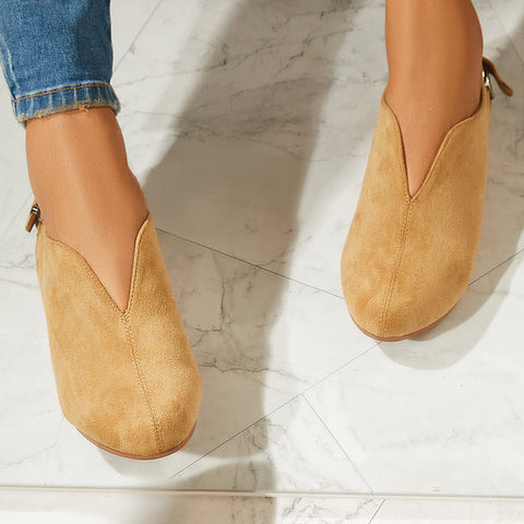 Round Toe V Cut Slip On Flat Loafers Soft Ballet Shoes