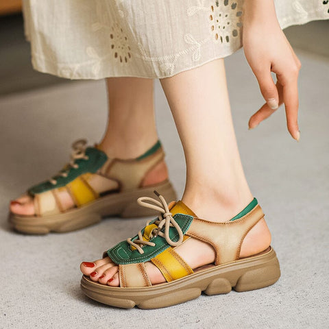 Summer Retro Patchwork Leather Casual Sandals