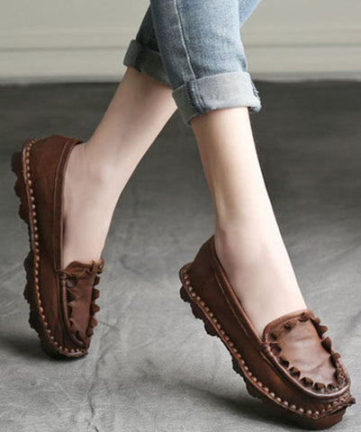 Kaffee Flache Schuhe Für Frauen Spleißen Rindsleder Vintage