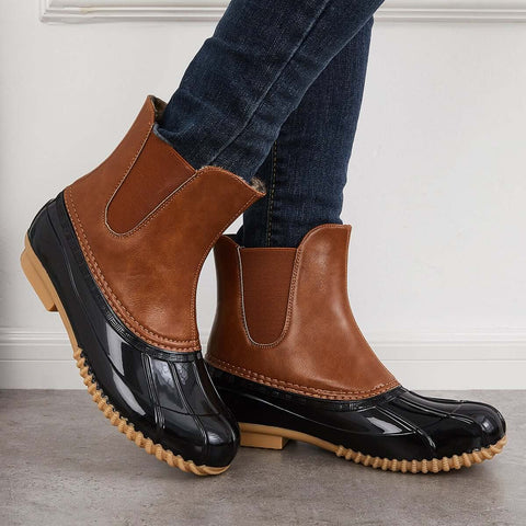 Waterproof Slip on Duck Booties Two Tone Chelsea Ankle Boots