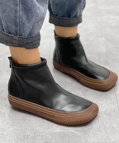 2022 Coffee Zippered Boots Cowhide Leather Ankle boots