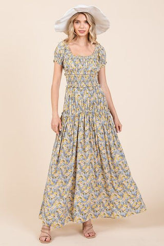 Flower Print Puff Sleeve Summer Maxi Dress