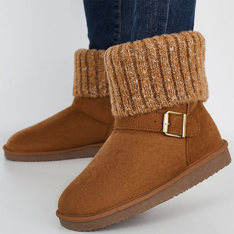 Knit Splicing Warm Ankle Non Slip Snow Boots Winter Short Booties