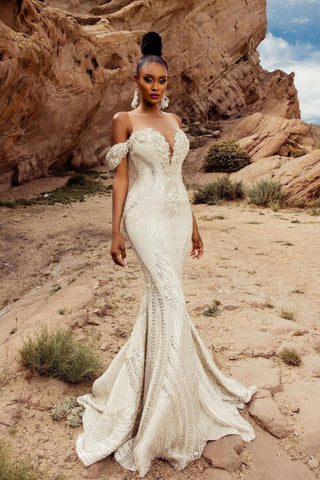 Beautiful Mermaid V-Neck Off-The-Shoulder Tulle Wedding Dresses