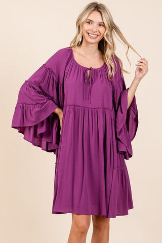 Frill Tie Neck Bell Sleeve Resort Dress