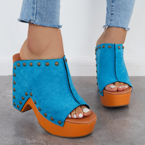 Retro Chunky Platform Heel Mules Slip on Sandals