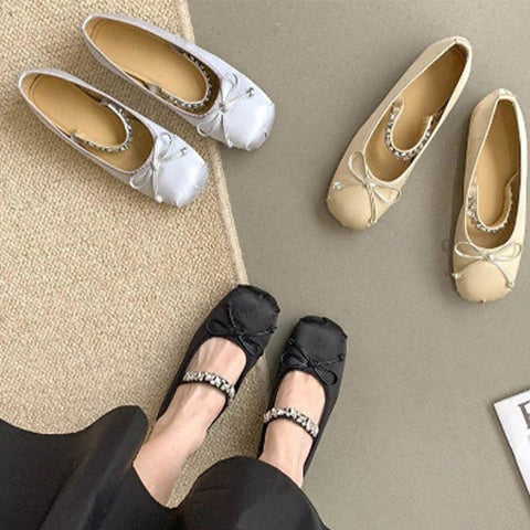 Bow Ballet Dance Flats Women Shoes Shallow Mary Jane Fashion Dress Lolita Sandals 2024 Spring New Casual Cozy Zapatos Para Mujer