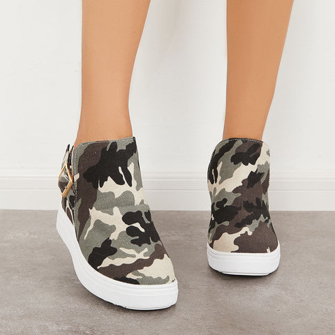 Camouflage Platform Hidden Wedge Sneakers Ankle Booties