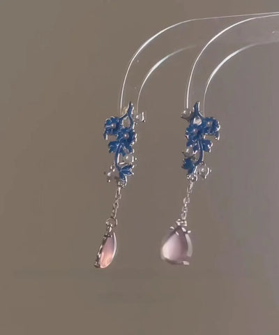 Chinese Style Colorblock Sterling Silver Jade Pearl Cloisonne Drop Earrings