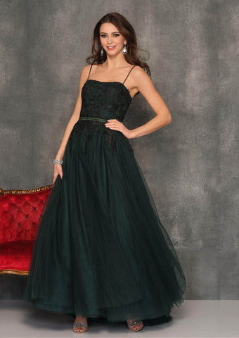 Laced Straight-Across Prom Ballgown