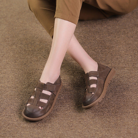 Women Summer Retro Leather Casual Sandals