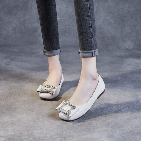 Frühling Sommer Leder Kristall Flache Weiche Freizeitschuhe