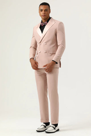 Pink Peak Lapel Double Breasted 2 Piece Men's Prom Suits