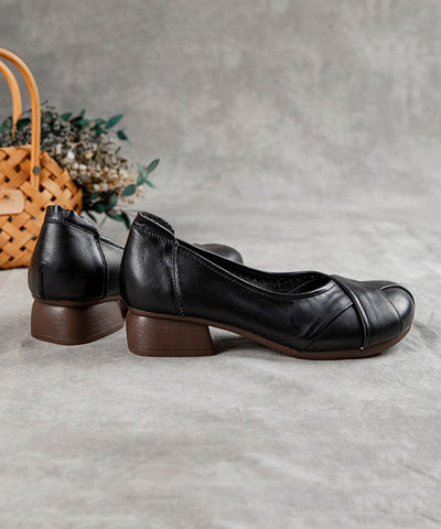 Plus Size Cross Strap Chunky Flat Schuhe für Frauen Schwarzes Rindsleder