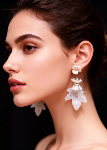 Bohemian White Leaf Flower Acrylic Drop Earrings