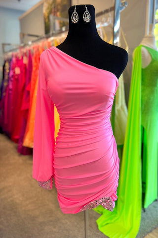 Tight One Shoulder Homecoming Dress with Sequins