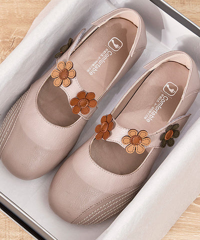Boho Schnallenriemen Flache Schuhe für Frauen Apricot Floral Rindsleder