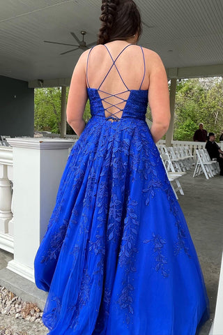 Gorgeous A Line Spaghetti Straps Yellow Long Prom Dress with Appliques