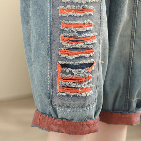 Women Summer Casual Minimalist Patchwork Denim Shorts