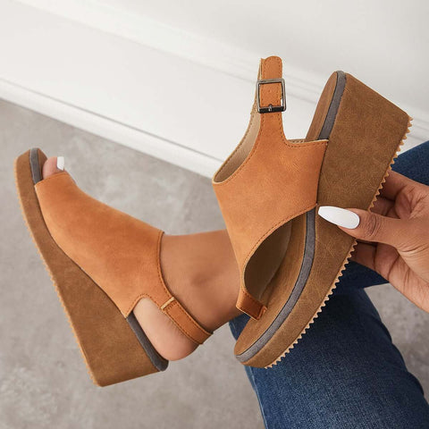 Cork Wedge Platform Sandals Slingback Ankle Strap Sandals
