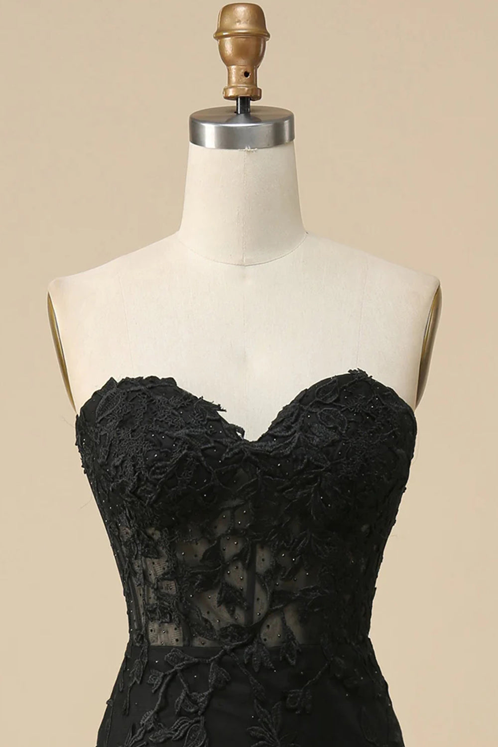 Black Corset Sweetheart Long Lace Prom Dress with Slit