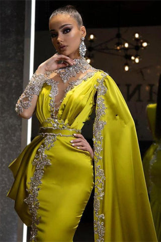 Dbrbridal High Neck Mermaid Long Sleeve With Shawl Applique Prom Dresses