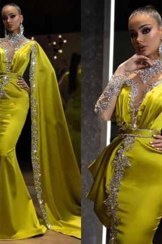 Dbrbridal High Neck Mermaid Long Sleeve With Shawl Applique Prom Dresses