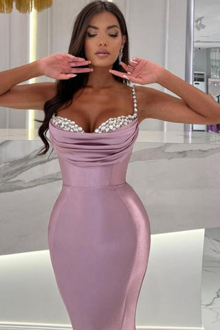 Dbrbridal Mermaid Wisteria Ruffles Spaghetti Straps Long Sweetheart Stain Sleeveless Prom Gown with Beadings