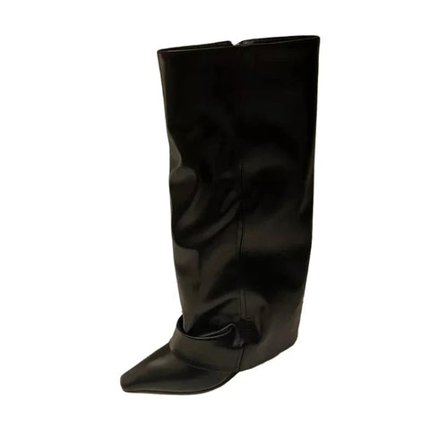 Designer Spring Women Pipe Boots Fashion Side Zippers Ladies Elegant Thick Heel Long Booties Women's Knee High Booties