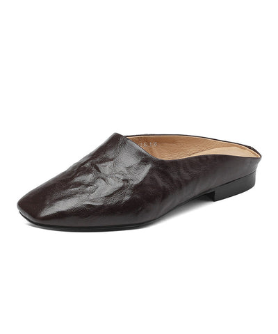 Women Comfy Brown Splicing Slide Sandals Square Toe
